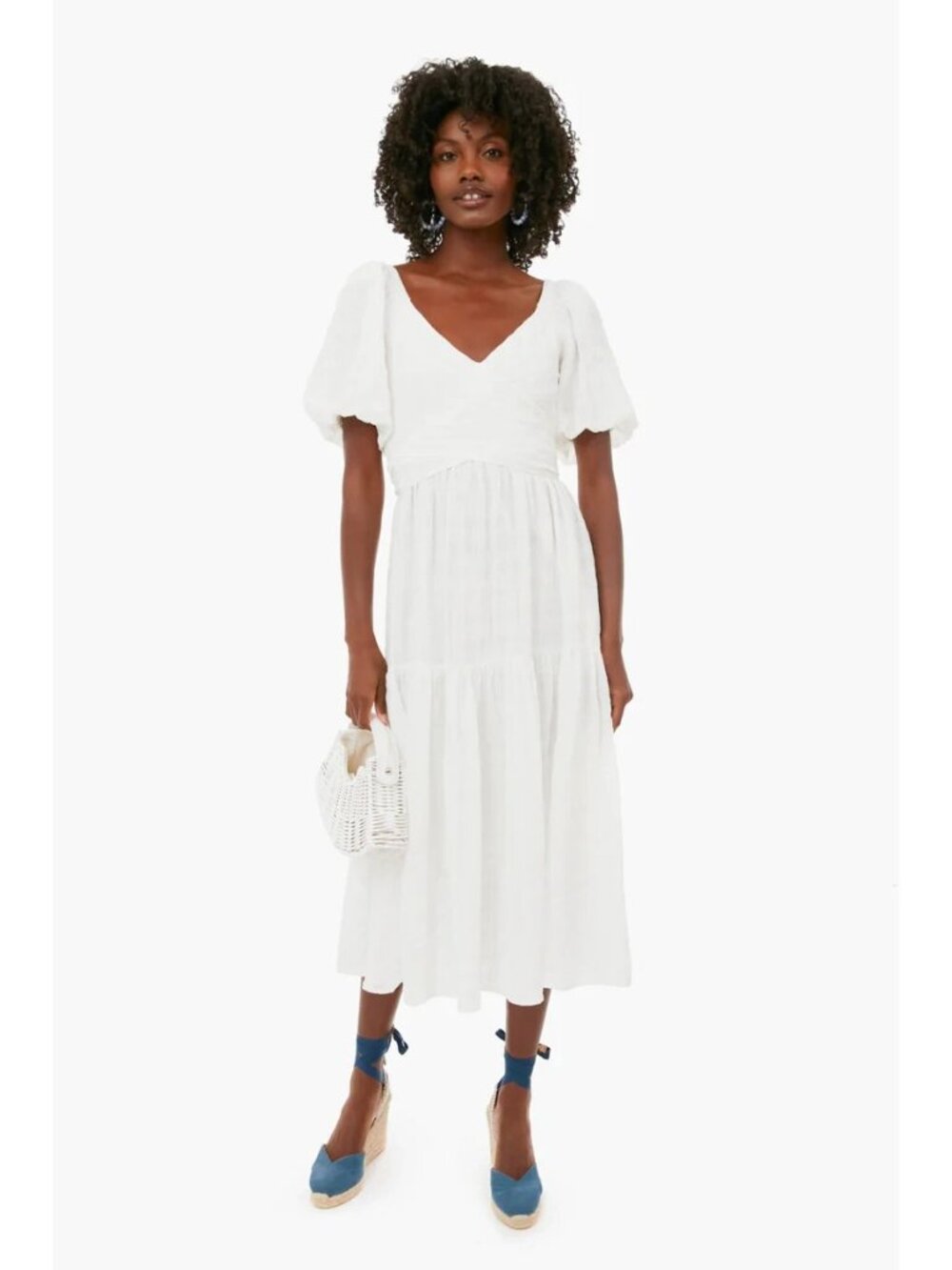 Hyacinth House by Tuckernuck White Textured Sydney Midi Dress size M Bow Tie